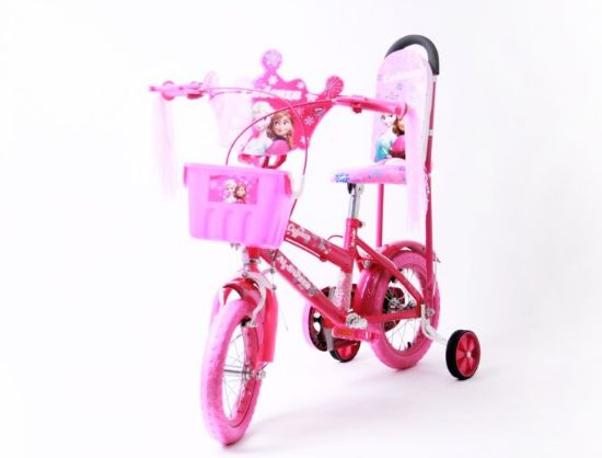 صورة سيكل فروزن للأطفال البنات – مقاس 12 إنش بلون وردي أنيق مع عجلات توازن جانبية ومقعد مريح | مناسب لعمر 2-4 سنوات